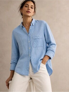 Maeve Anthropologie Blue Linen Blend Button Down Shirt XS